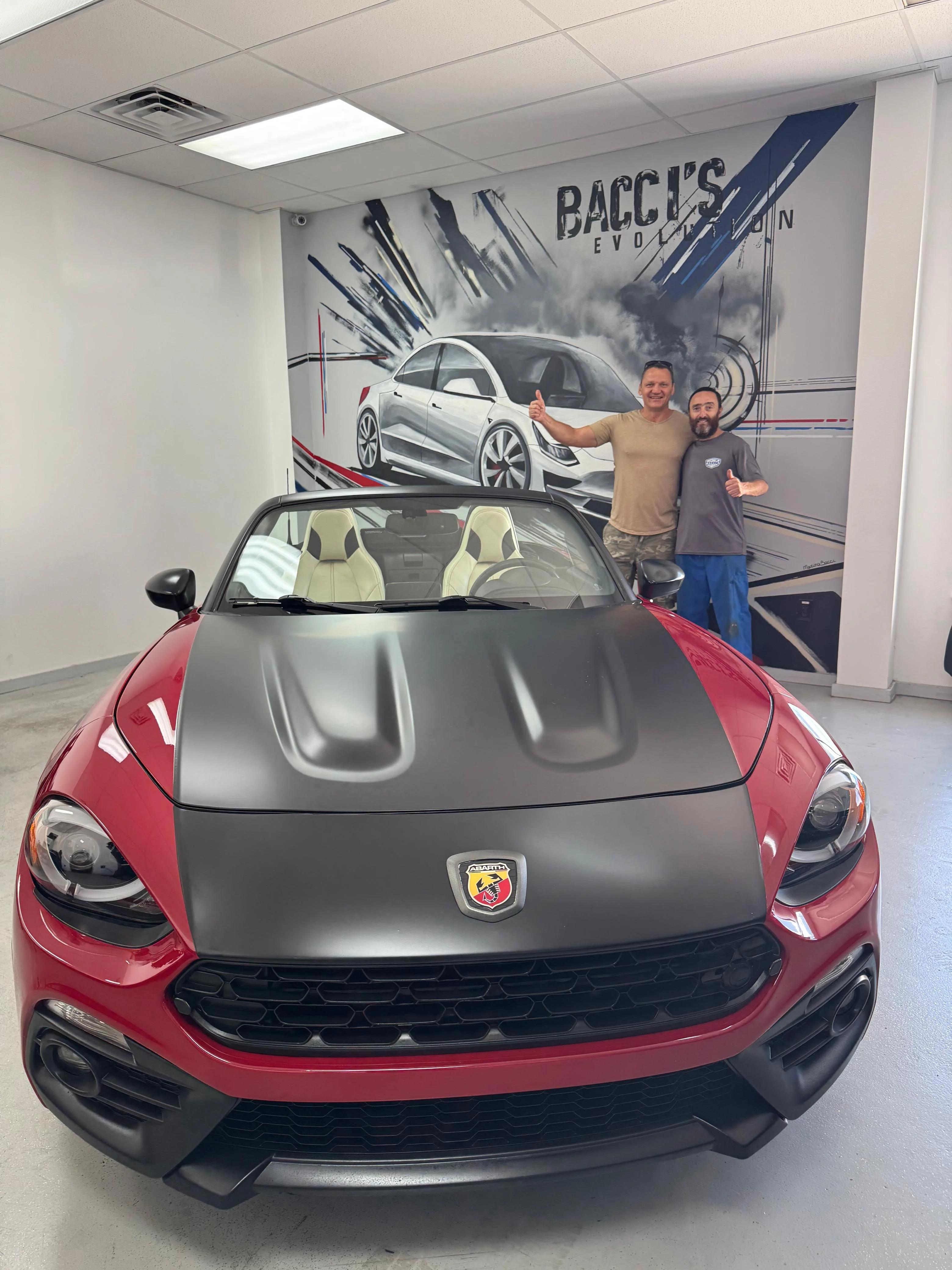 Happy Baccis Evolution customer with Fiat Abarth 124 Spider after PPF install